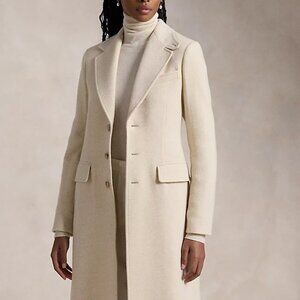 Polo herringbone and suede elbow patch fitted 3-button coat. Blazer-style.